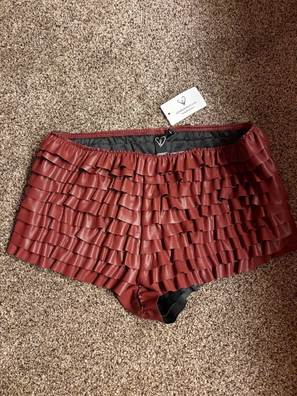 Windsor Burgundy Ruffled Faux-Leather Skort Shorts